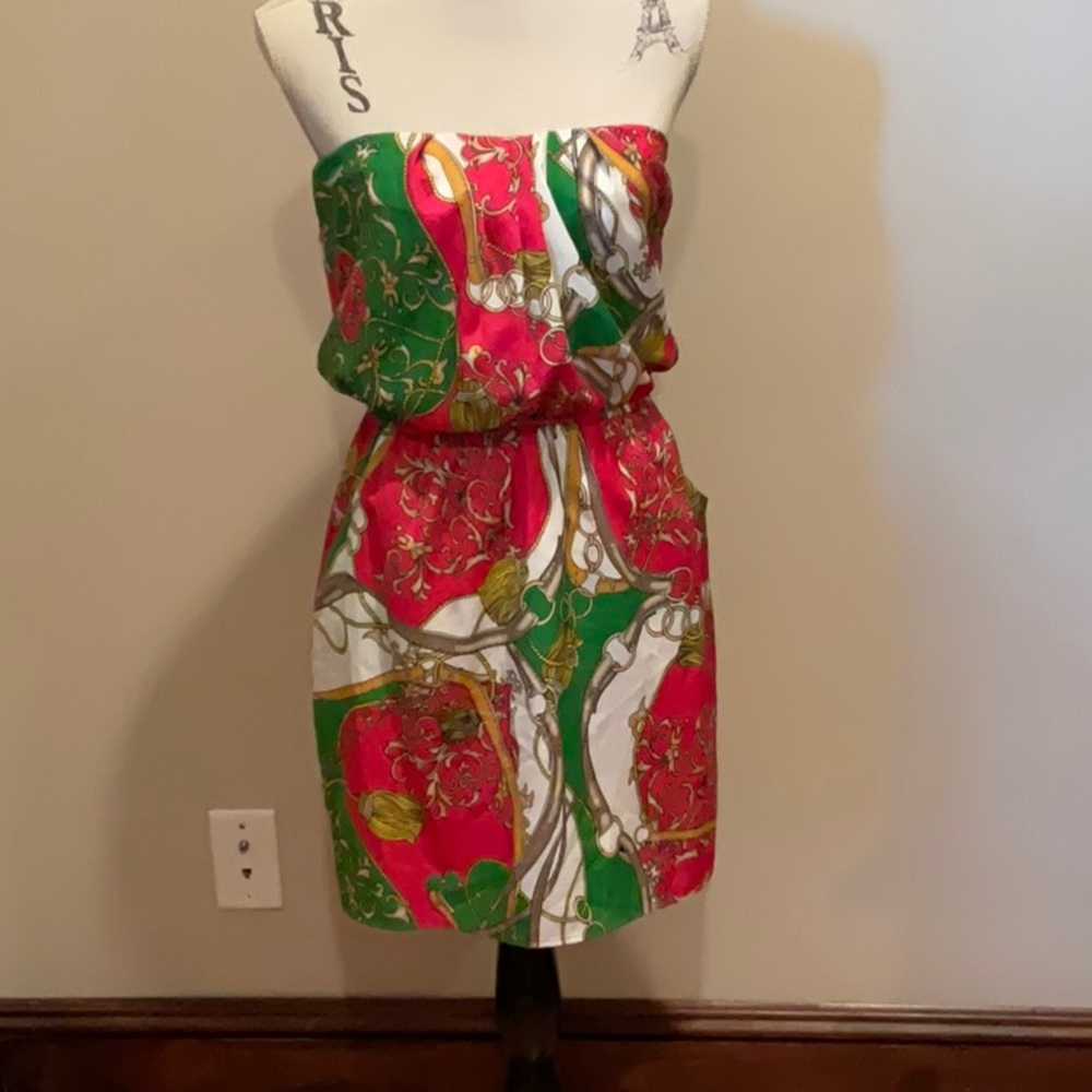 Pink & Green Scarf Dress. Size XS. Rebecca Hampton